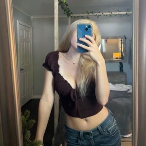 kendal and kylie brown tie front bustier top NWOT